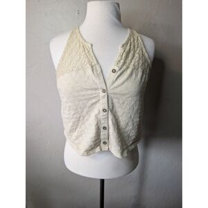 Cleo‎ and Wolf Beige Boho Crotchet Crop Top button down size Small